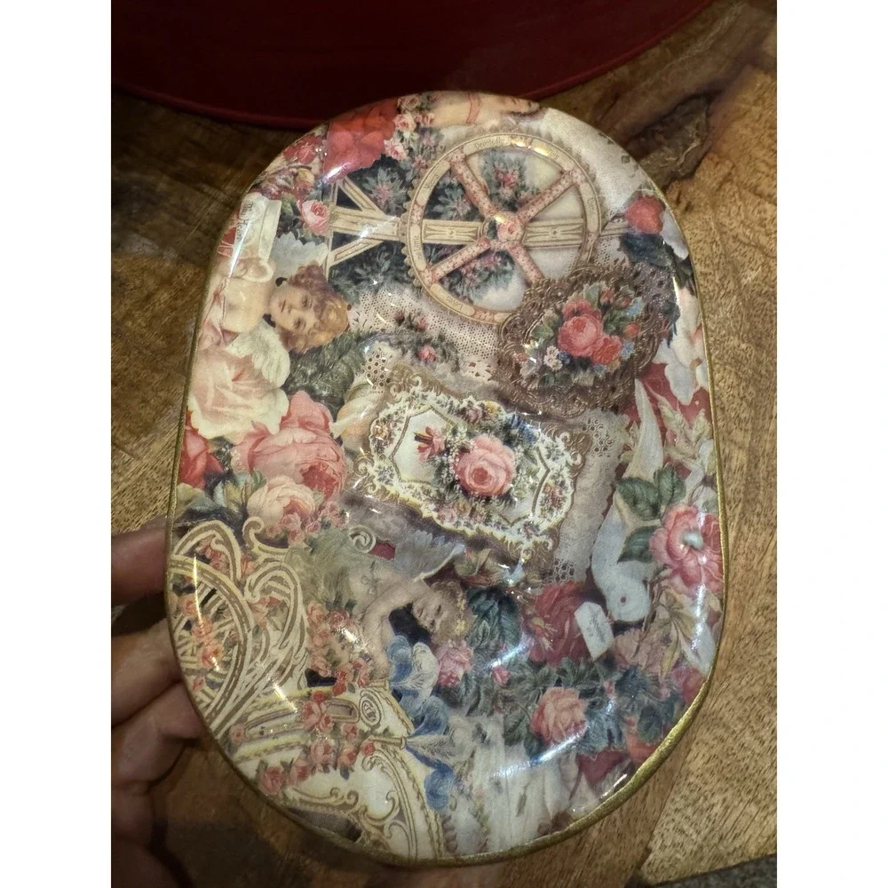 Gold Trim Decoupage Victorian Style Soap Dish Tray‎ Regency Shabby Chic